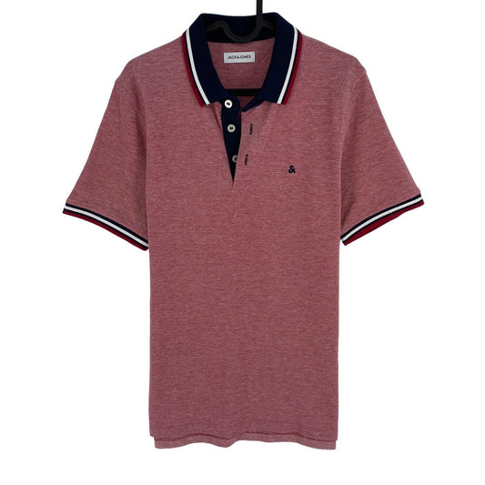 Jack & Jones Men Red Slim Fit Short Sleeves Polo Shirt Size S