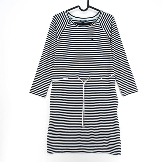 Nautica Black White Striped Long Sleeves Crew Neck Dress Size XS