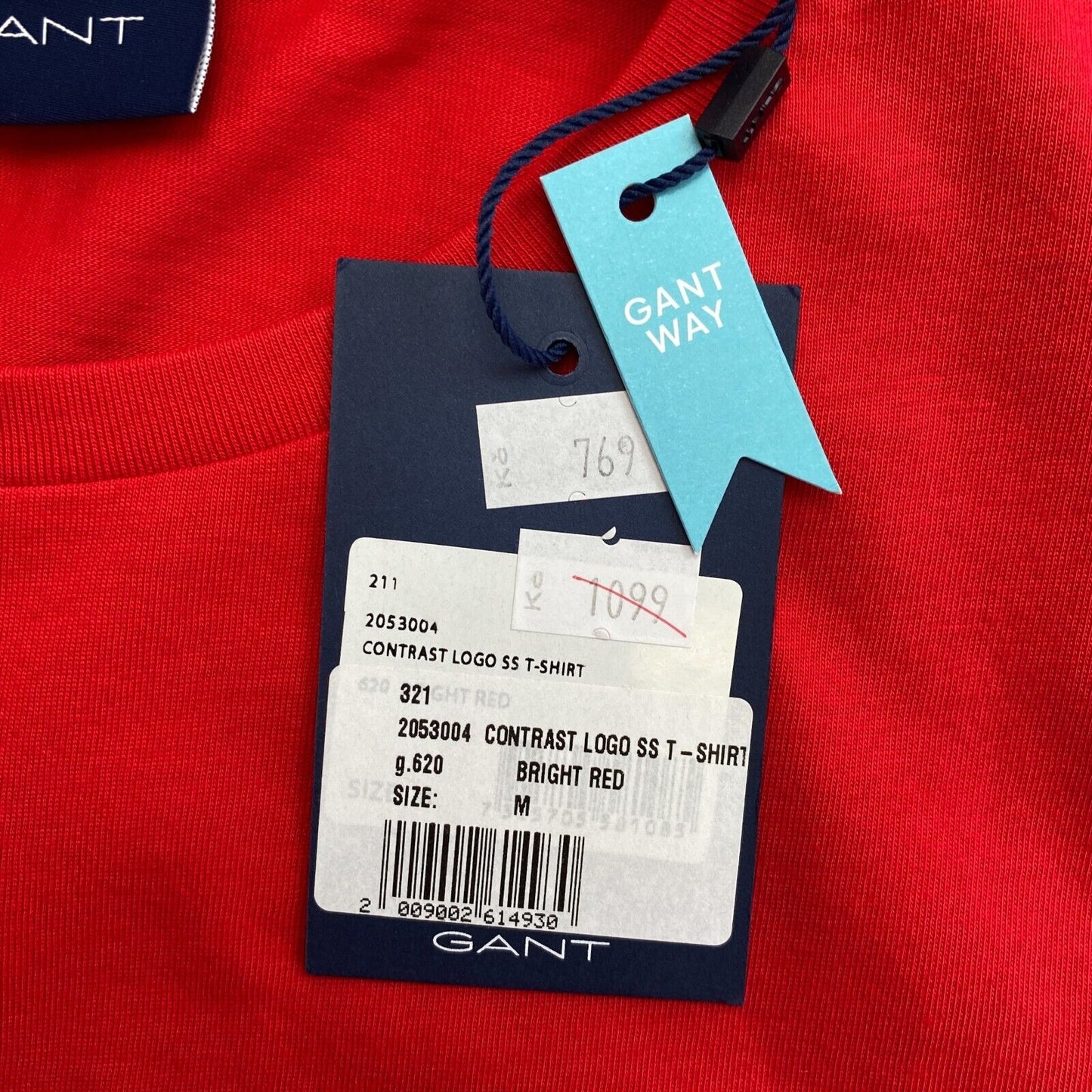 GANT Red Contrast Logo Crew Neck T Shirt Size M