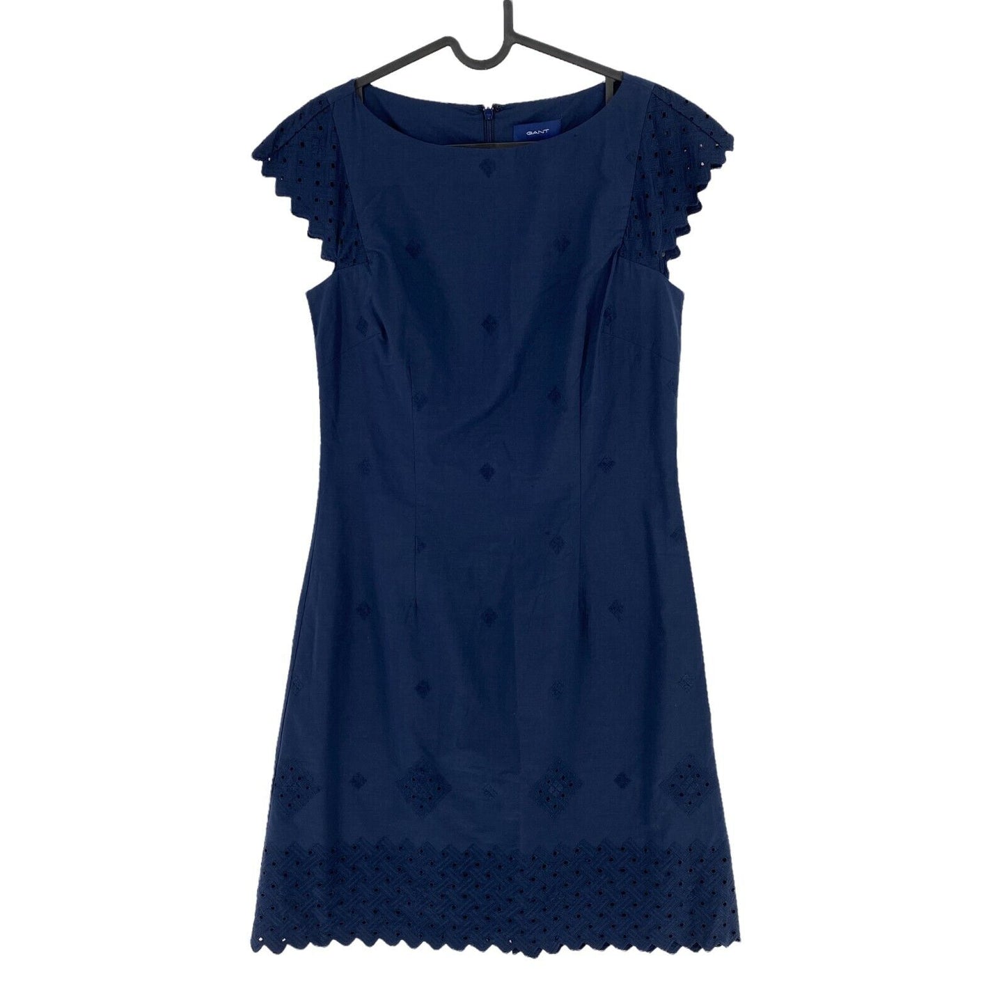 GANT Navy Blue Broderie Anglaise Crew Neck Dress Size EU 36 UK 8 US 6