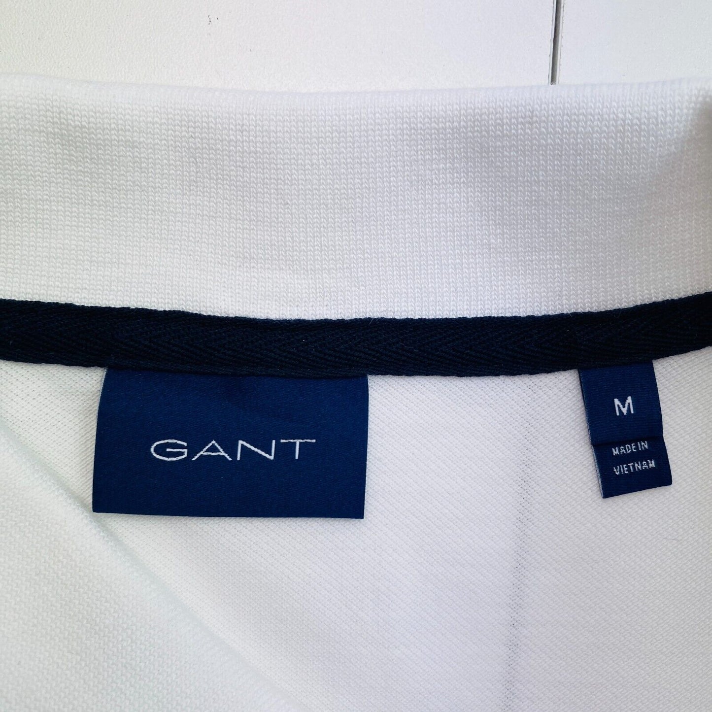 GANT Men White Contrast Tipping Pique Short Sleeves Polo Shirt Size M