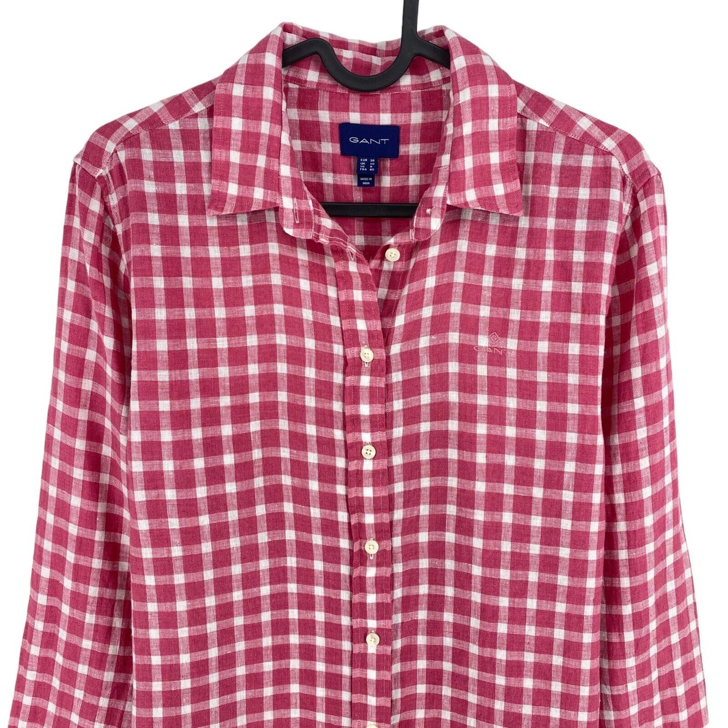 GANT Pink 100% Linen Check Print Shirt Size EU 38 UK 10 US 8