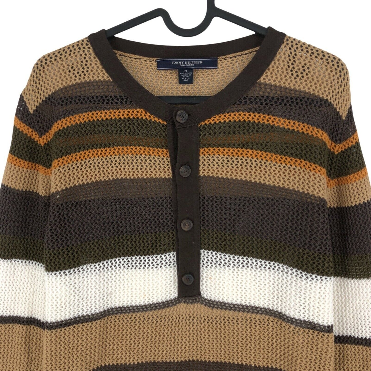 TOMMY HILFIGER COLLECTION Brown Striped Crew Neck Sweater Jumper Size M