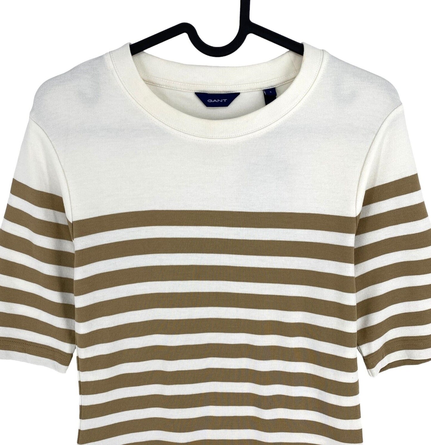 GANT Women Brown Striped Crew Neck Short Sleeve T Shirt Size S