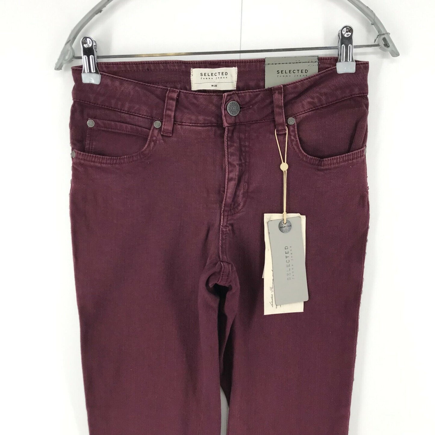 SELECTED Damen Jeans Skinny Fit, Dunkelkirschrot, Bordeaux, Größe W28