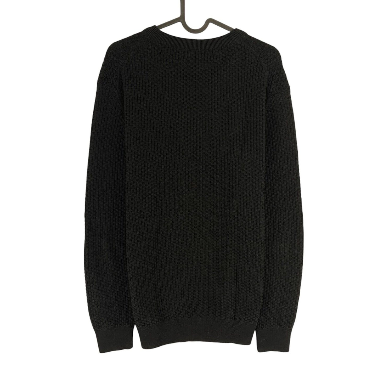 GANT Men Black Cotton Texture Crew Neck Sweater Jumper Size M