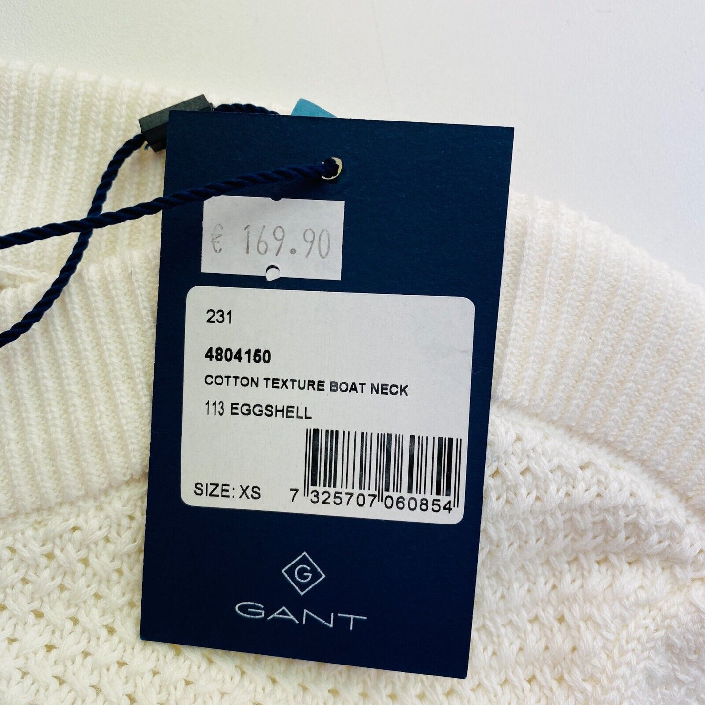 GANT White Cotton Texture Boat Neck Sweater Jumper Size XS