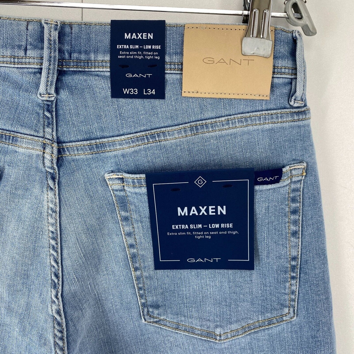 GANT MAXEN Light Blue Stretch Low Rise Extra Slim Fit Jeans W33 L34