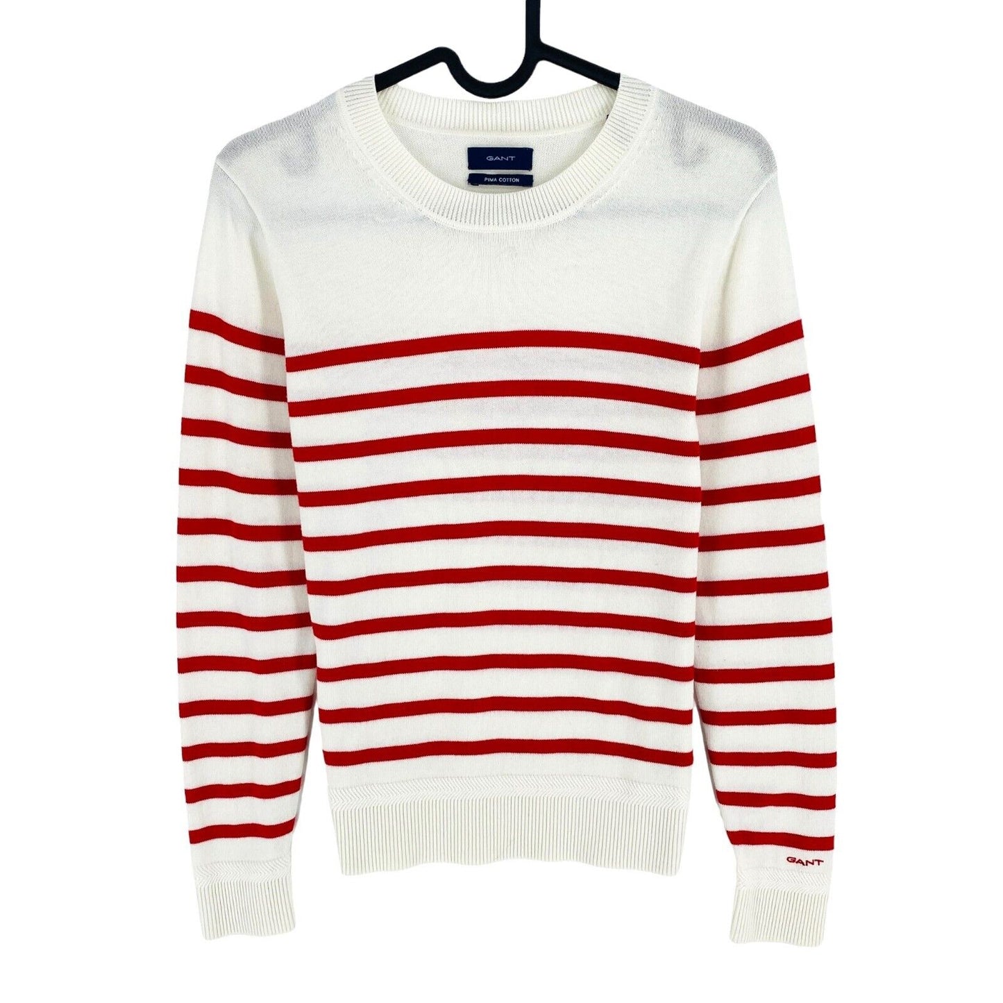 GANT Women White Striped Crew Neck Jumper Sweater Size XS