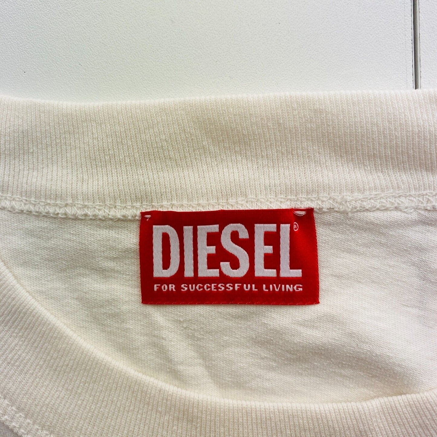 DIESEL Men White T-CRANE-LS-L5 Crew Neck Long Sleeves T Shirt Size S