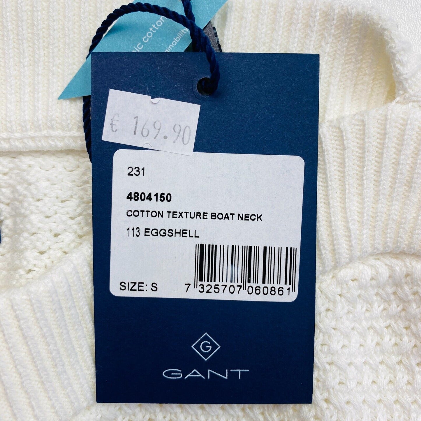 GANT White Cotton Texture Boat Neck Jumper Sweater Size S