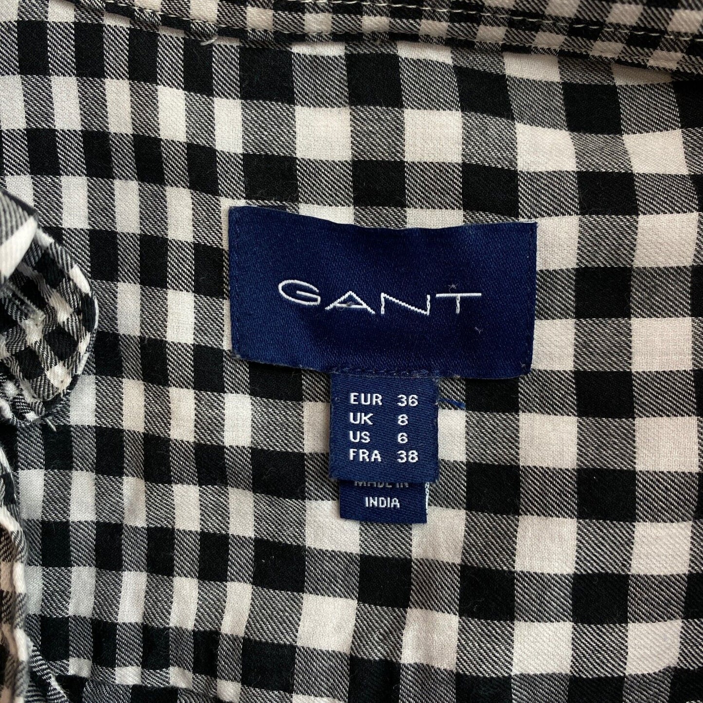 GANT Black Plaid 100% Cotton Shirt Size EU 36 UK 8 US 6