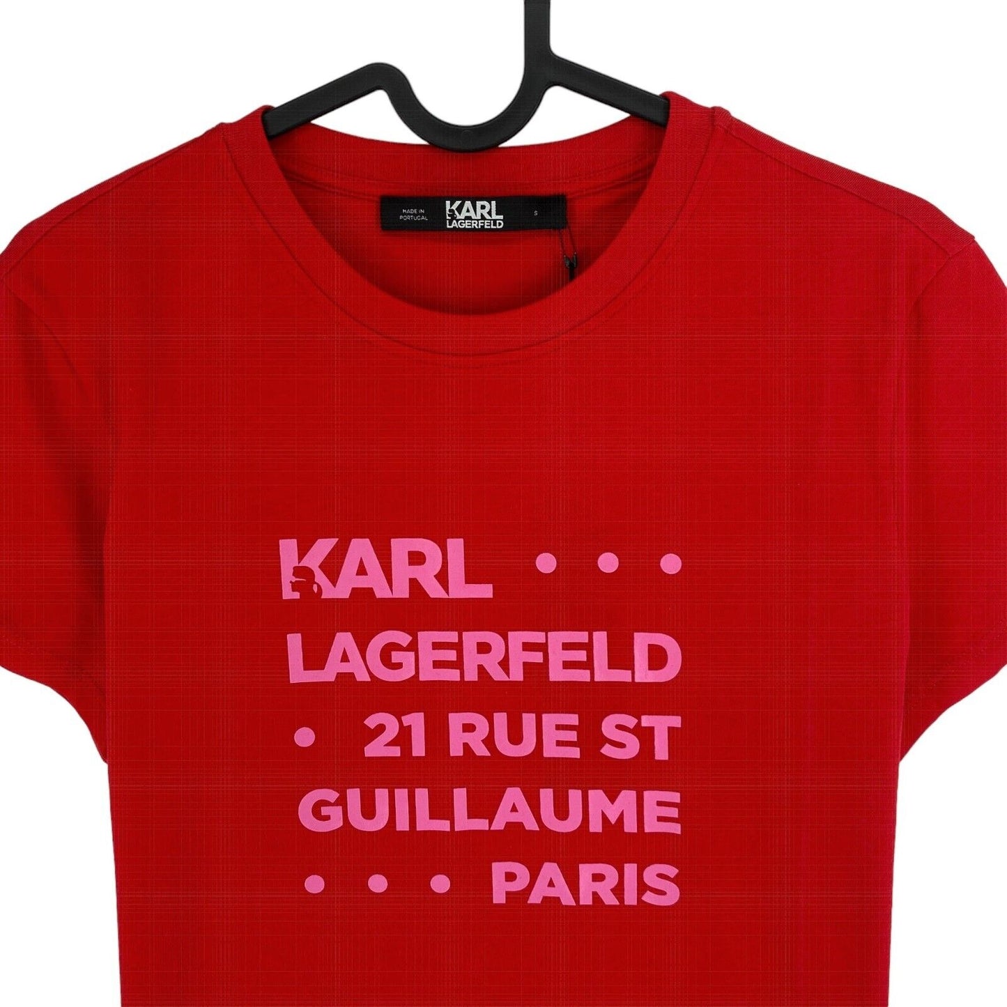 Karl Lagerfeld Red Stacked Logo Address Crew Neck T Shirt Size S