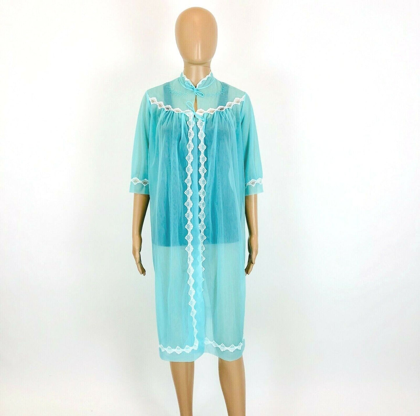 Vintage Ladies Blue Super Thin Bathrobe Dress Size EUR 42 US 12 UK 14