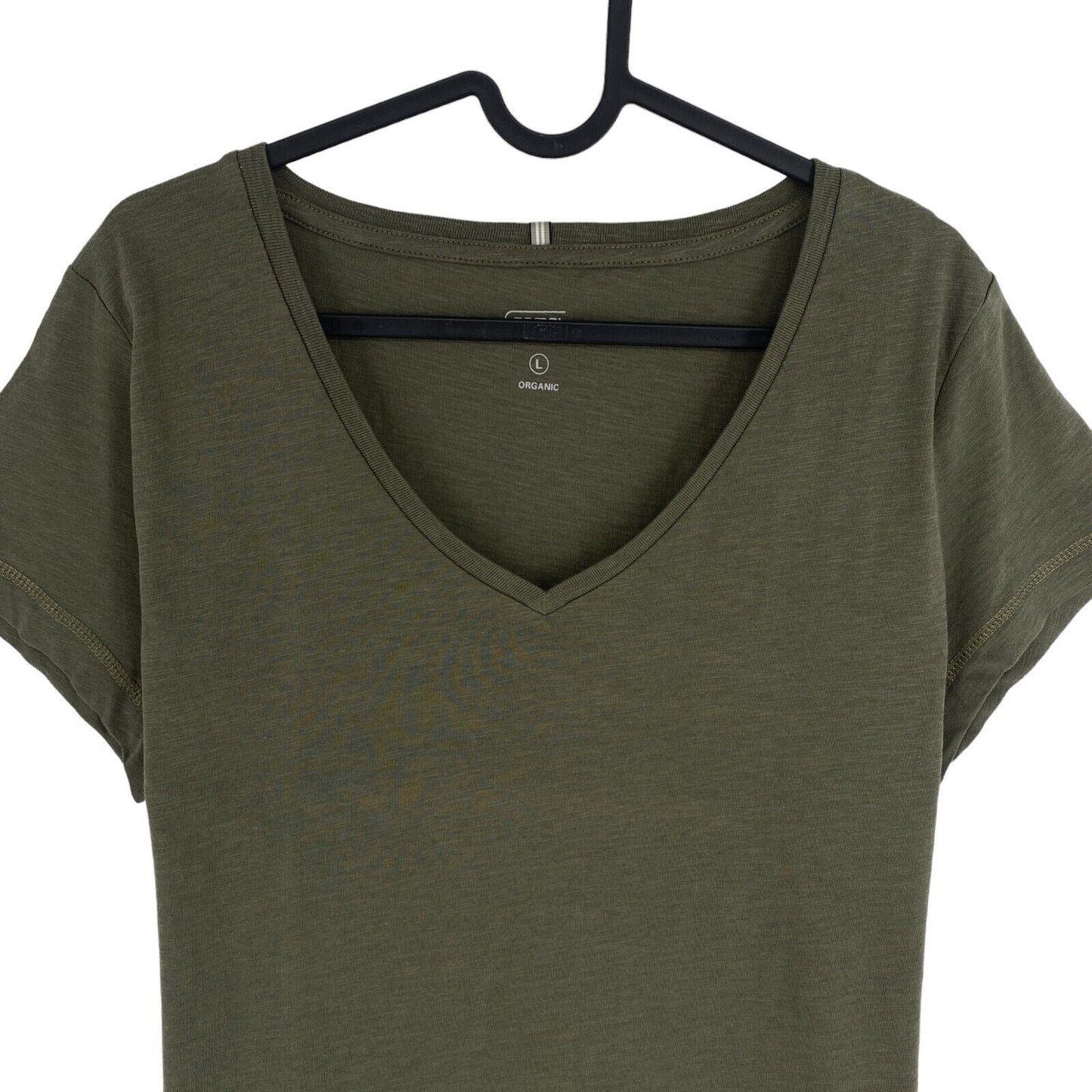 Camel Active Women Dark Green Solid V Neck Short Sleeves T Shirt Size L