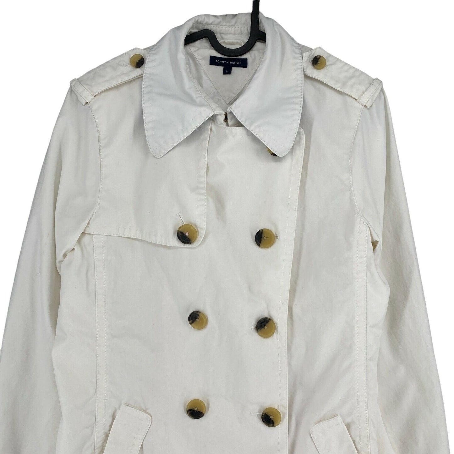 TOMMY HILFIGER White 100% Cotton Trench Coat Size M