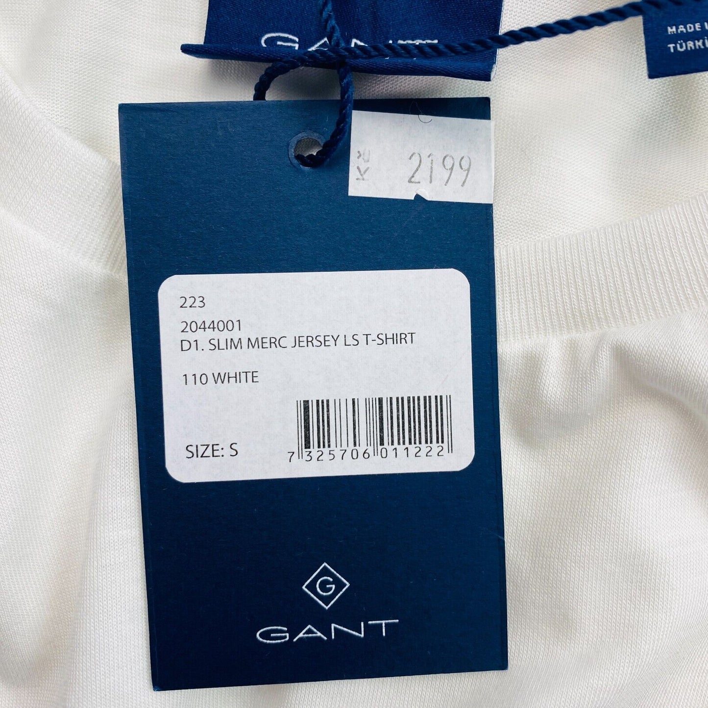 GANT White Slim Merc Jersey Crew Neck Long Sleeves T Shirt Size S