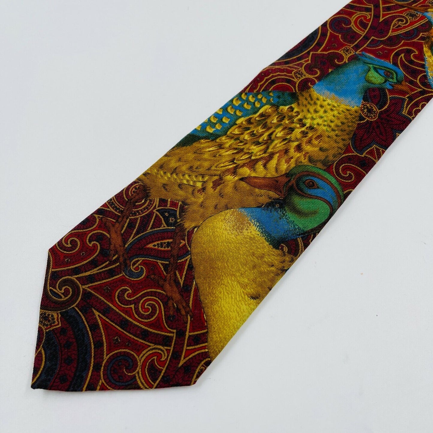 GANT Vintage Dark Red Birds Painting 100% Silk Hand Made Tie