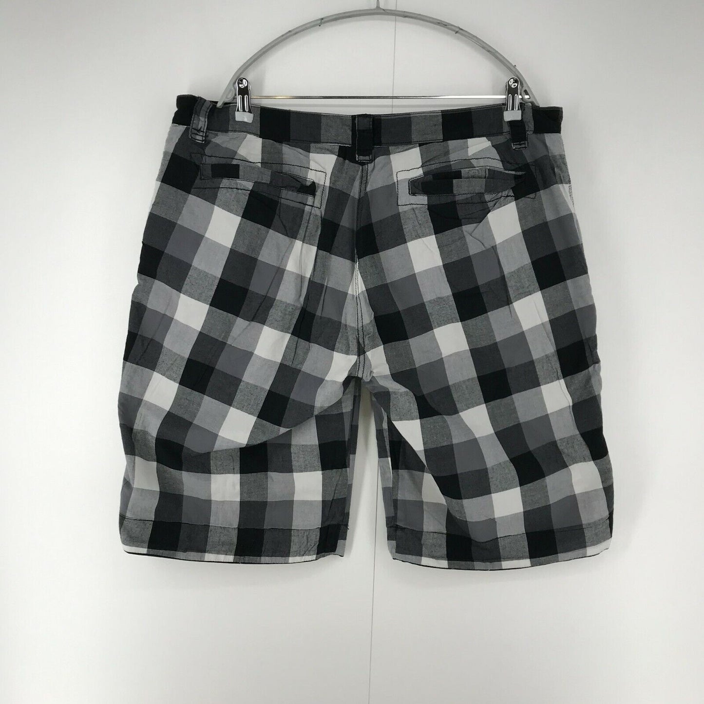 BRANDIT Black Grey Checkered Regular Fit Reversible Chino Shorts Size XXL / W38