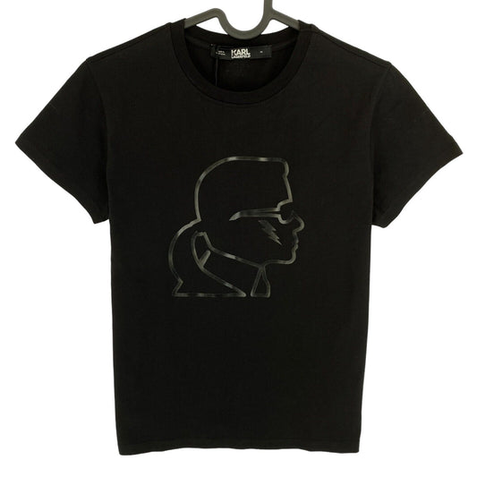 Karl Lagerfeld T-Shirt mit Rundhalsausschnitt, Bouclé, Karl Head, Schwarz, Größe XS