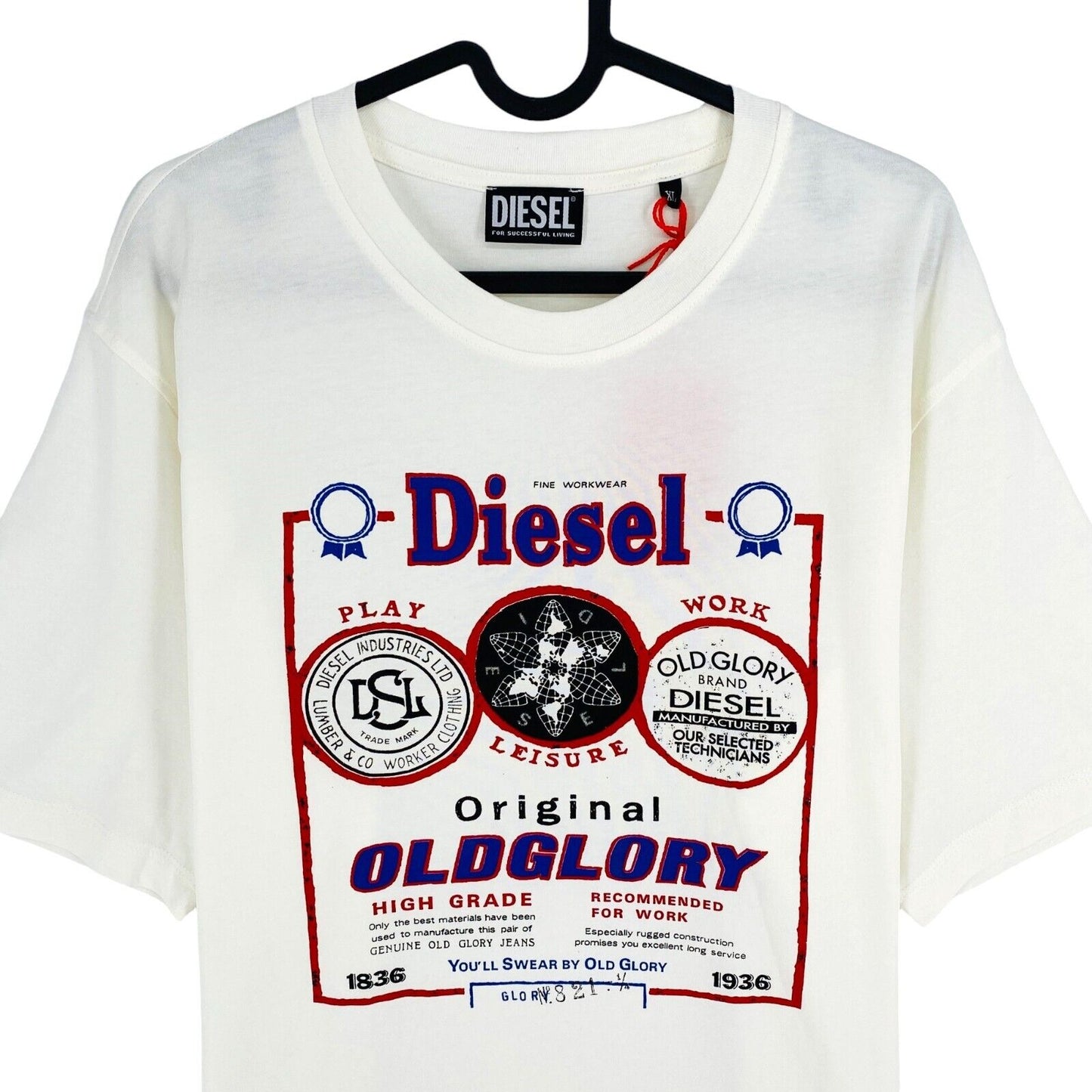 DIESEL Men White T-JUST-E36 Crew Neck Short Sleeves T Shirt Size XL