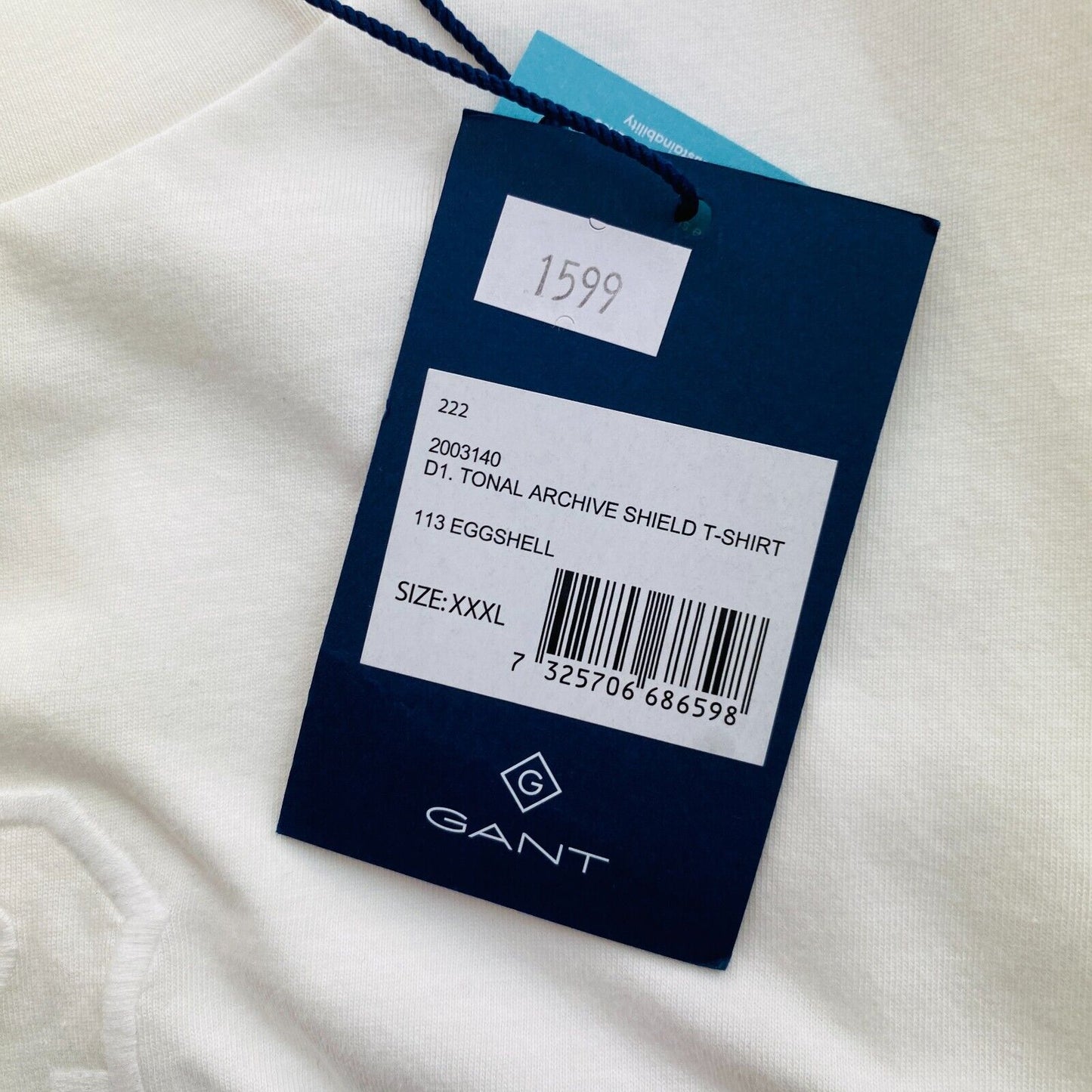 GANT White Tonal Archive Shield Crew Neck T Shirt Size 3XL XXXL