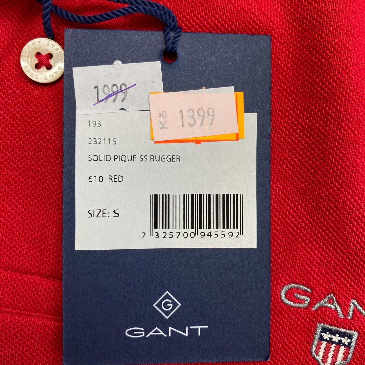 GANT Red Solid Pique Rugger Polo Shirt Size S