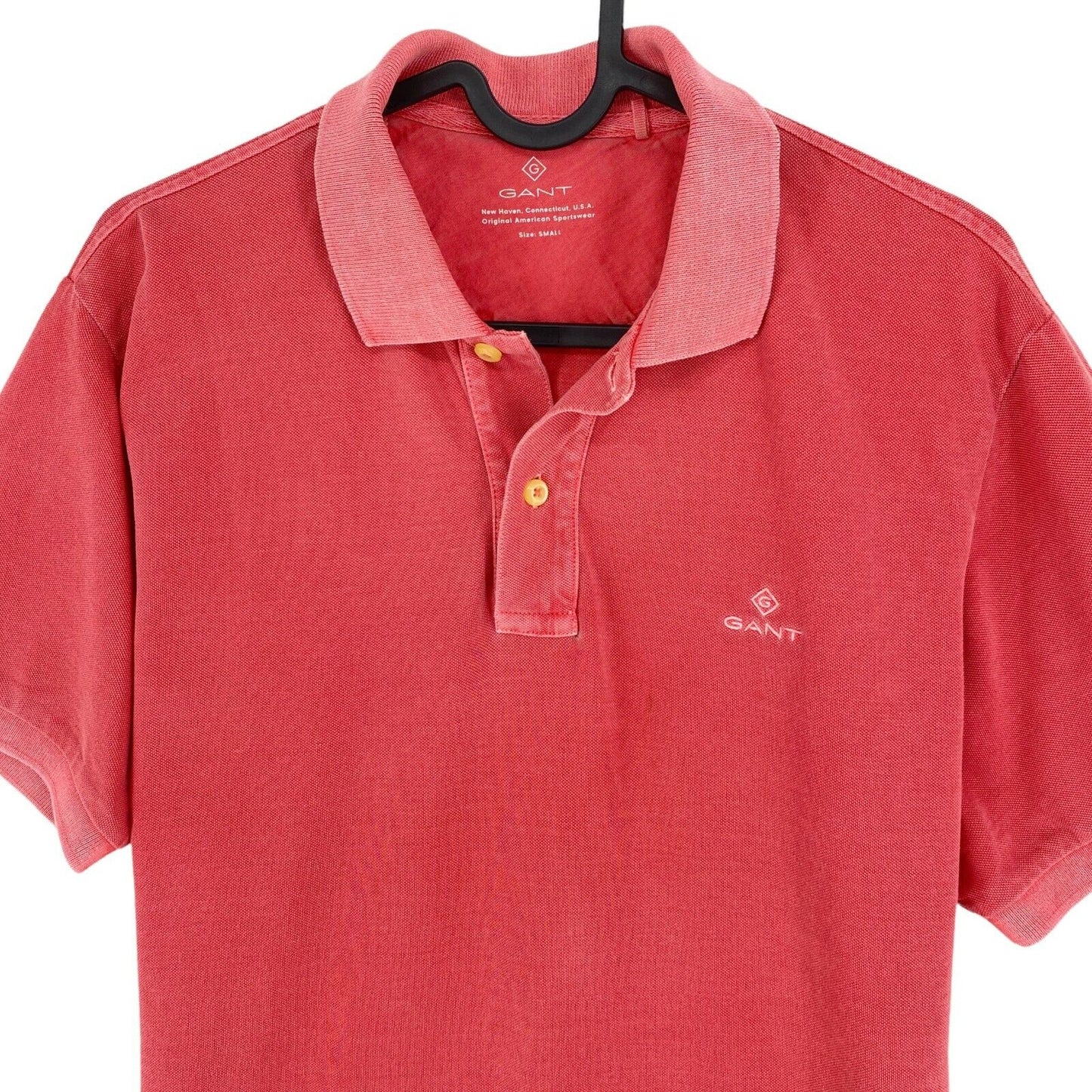 GANT Red Sun Bleached Pique Rugger Polo Neck T Shirt Size S