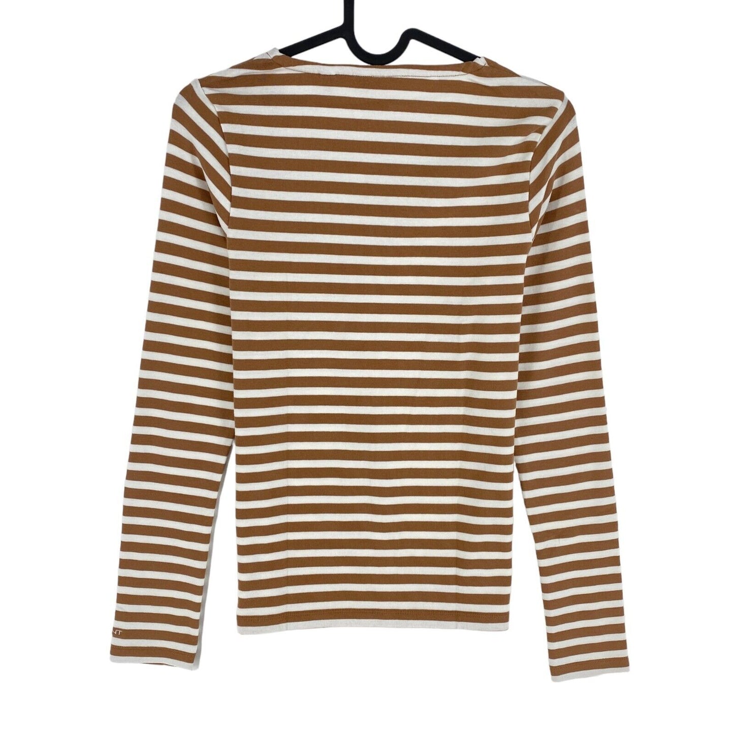 GANT Brown Striped Crew Neck Long Sleeves T Shirt Size S