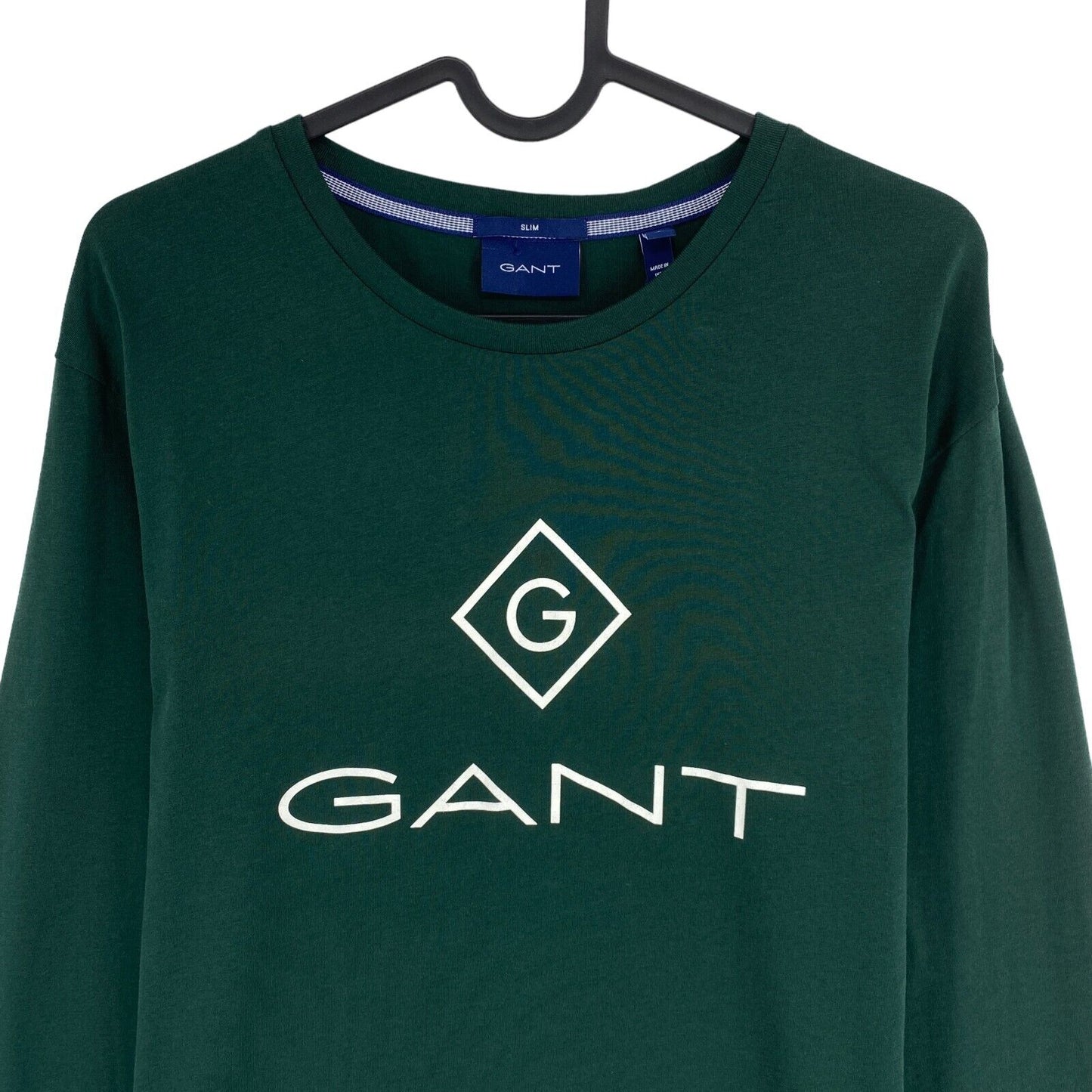 GANT Vert Foncé Lock Up Crew Neck Slim Fit Manches Longues T-shirt Taille S