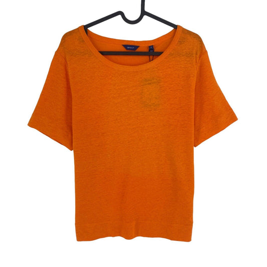 GANT Women Orange Linen Crew Neck Short Sleeve T Shirt Size S