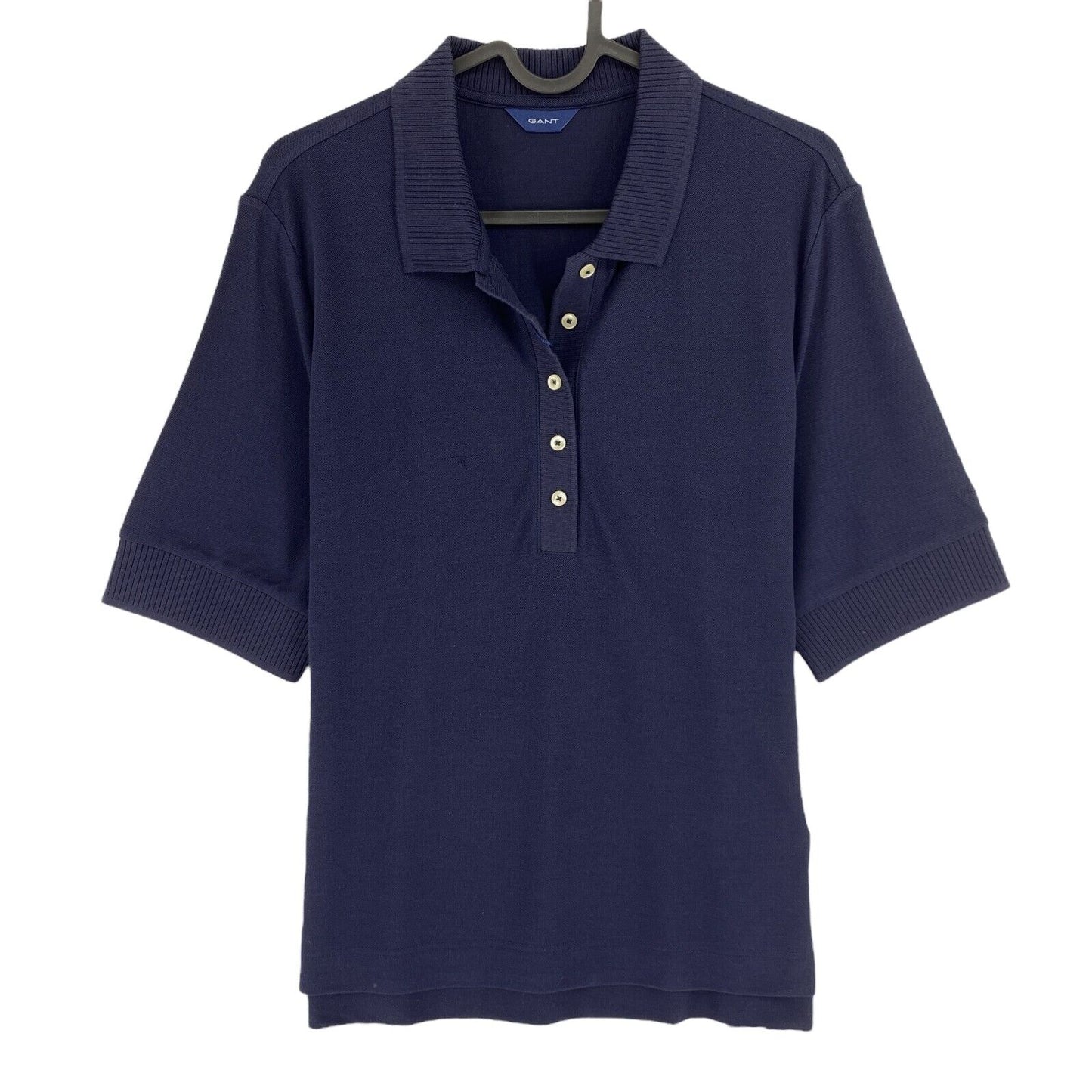 GANT, Marineblaues Piqué-Poloshirt mit Kragen und Detail, Größe L