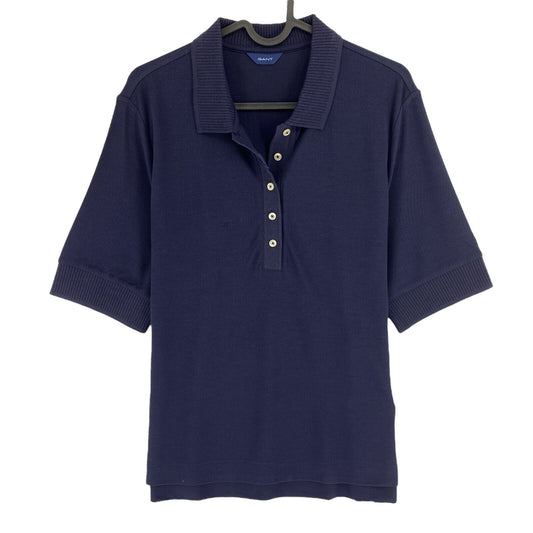 GANT Navy Blue Detail Collar Pique Polo Shirt Size L