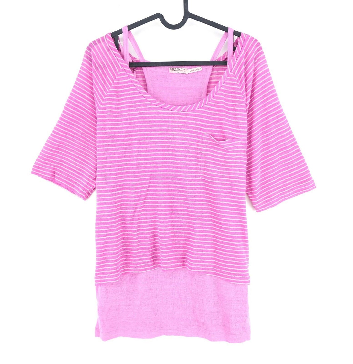 RRP €169 JUICY COUTURE Pink Raglan Stripe 100% Linen Top Blouse Size L XL