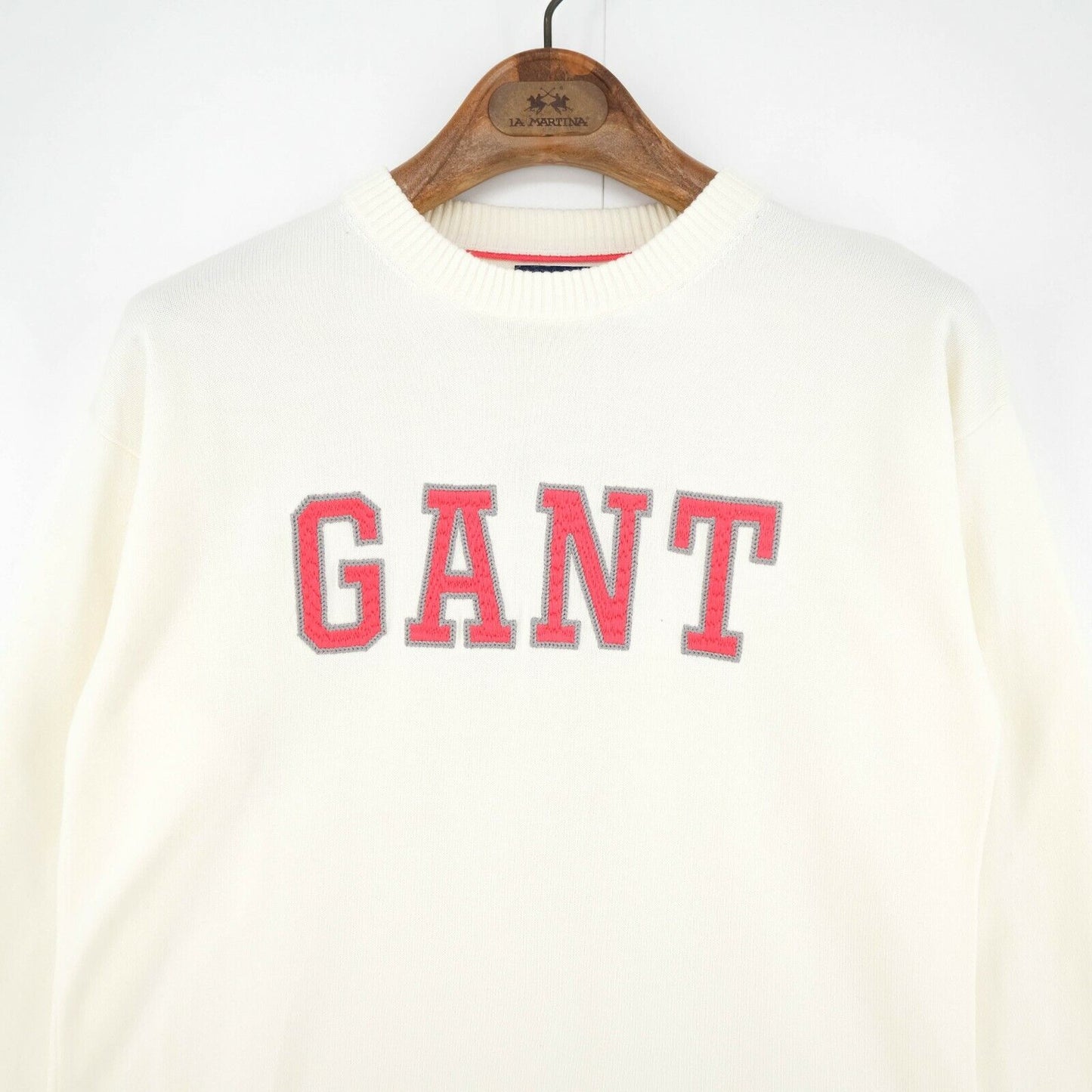 GANT White Crew Neck 100% Cotton Big Logo Jumper Sweater Pullover Size XS