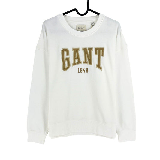 GANT Women White Relaxed Logo Crew Neck Sweater Pullover Size S