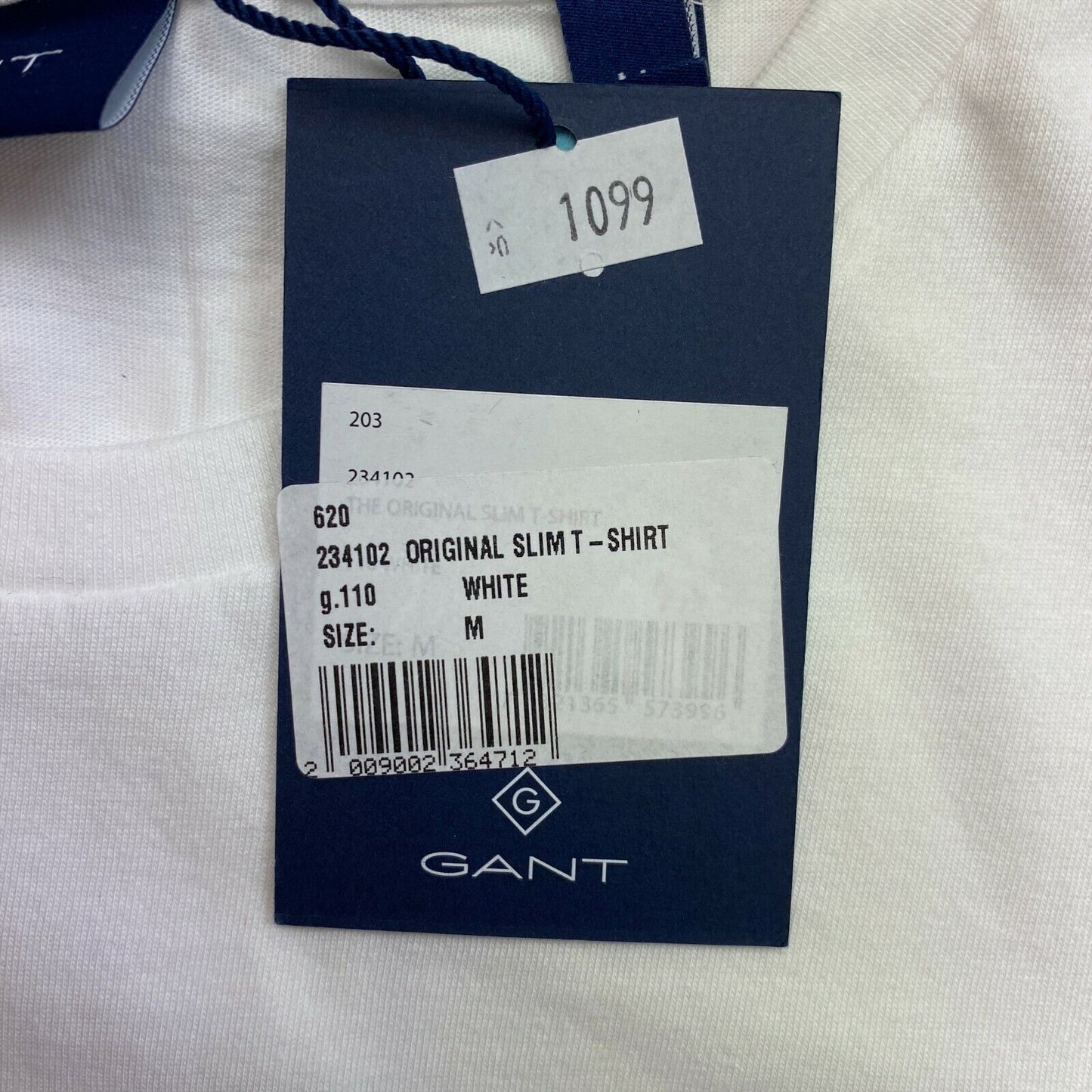 GANT White Original Slim Crew Neck T Shirt Size M