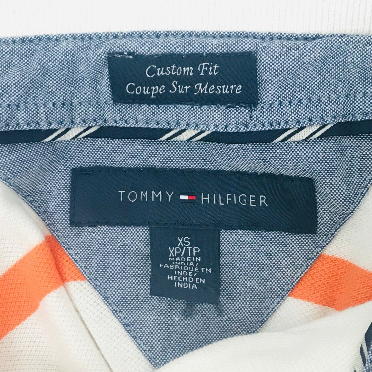 Tommy Hilfiger Women's Custom Fit White And Orange Striped Polo Shirt Size XS