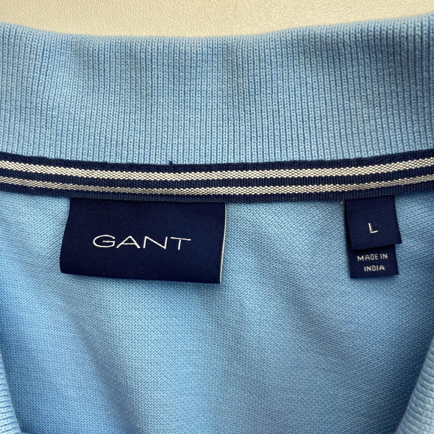 GANT Light Blue Solid Pique Rugger Polo Shirt Size L