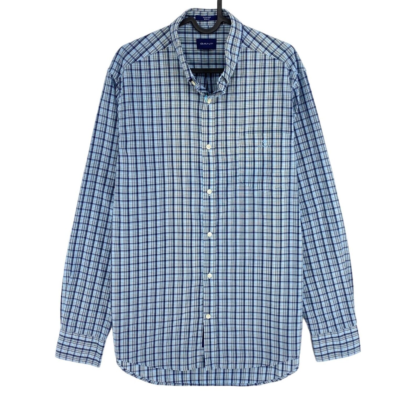 GANT Blue Tech Prep Indigo Check Regular Fit Shirt Size S 37/38 15