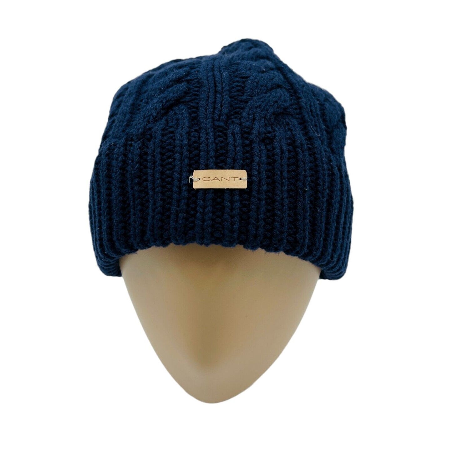 GANT Dark Blue Cable Knit Cotton Blend Beanie Hat One Size