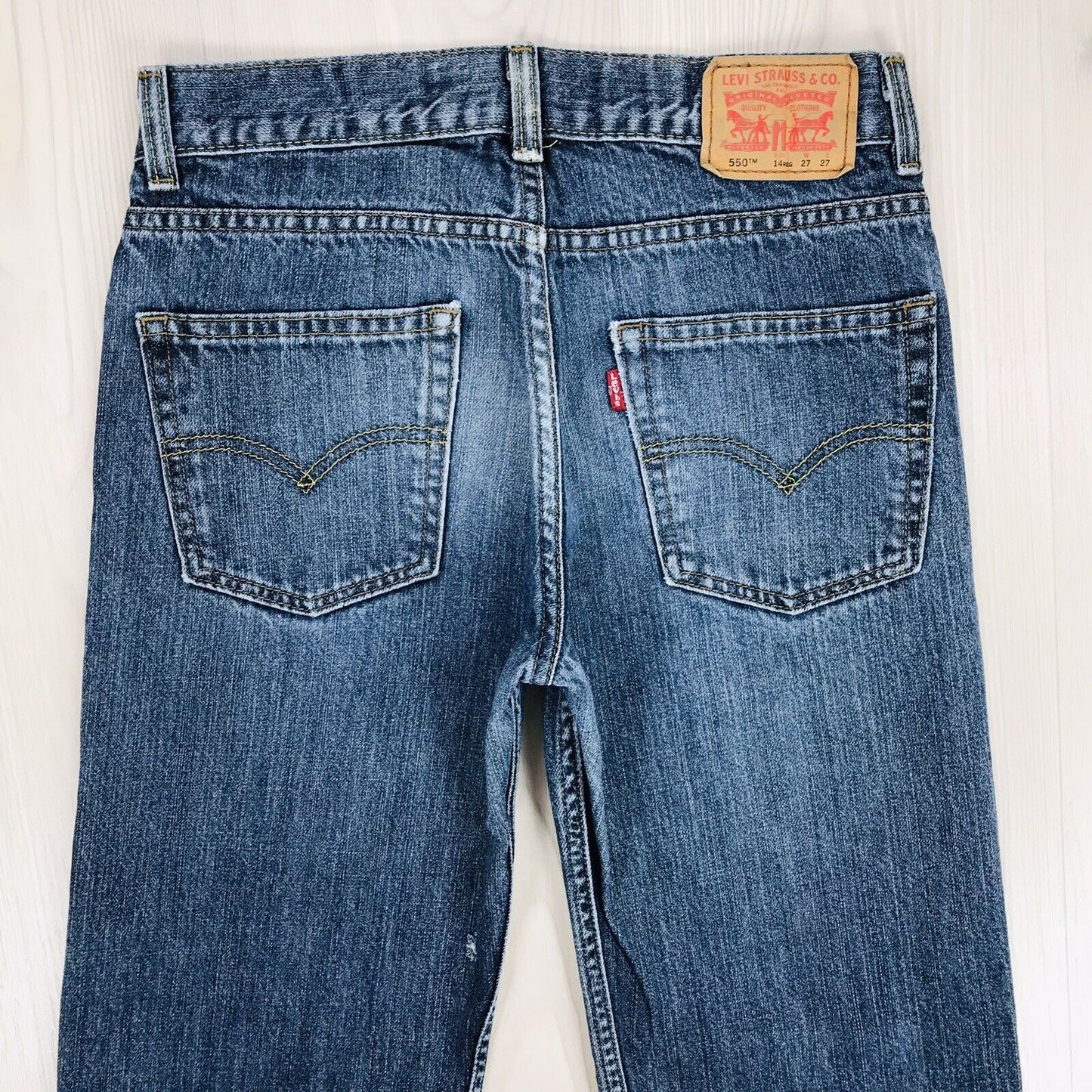 Vintage Levi's 550 Jungen Blau Entspannte Straight Fit Zerrissene Jeans 14 Reg / W27 L27