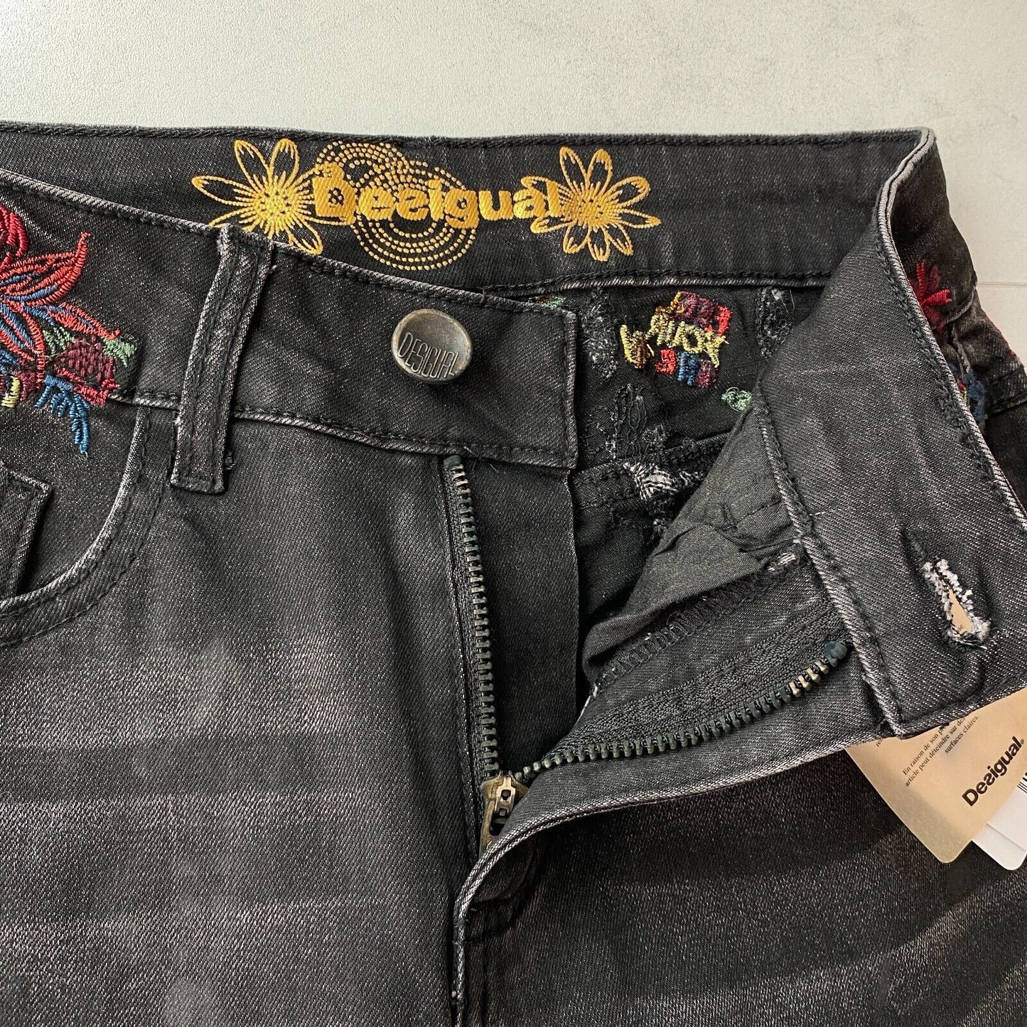 Desigual DESIRE Women Dark Grey Skinny Fit Cuffed Jeans EUR 34 UK 6 US 0 W23