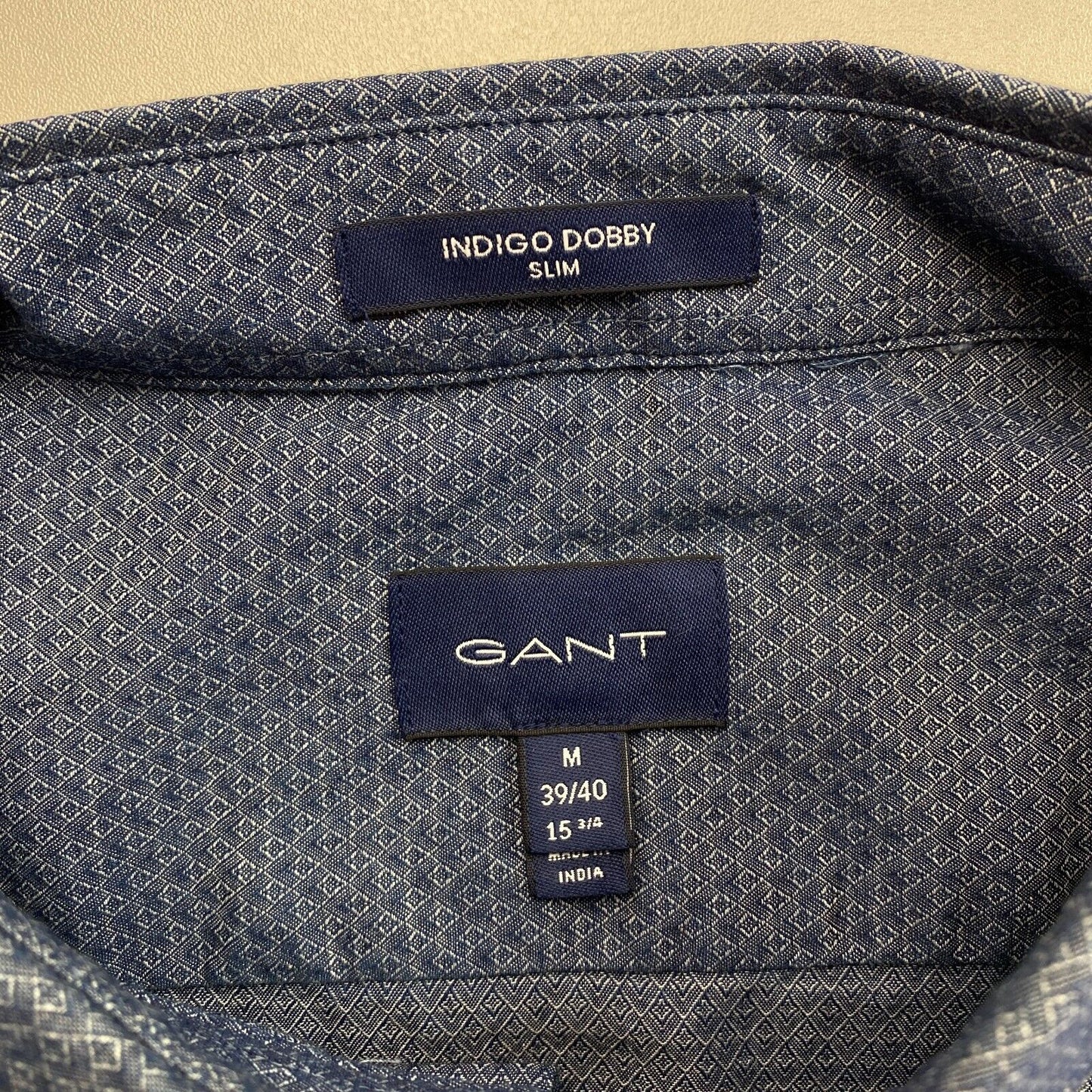 GANT Navy Blue Tech Prep Indigo Dobby Slim Fit Shirt Size M 39/40 15.75