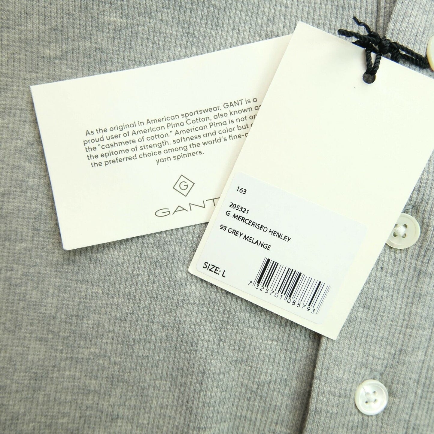 GANT T-shirt à col Henley mercerisé gris taille L