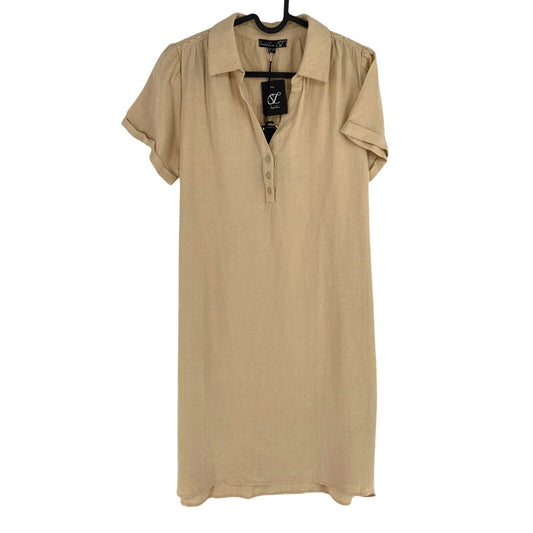 Smashed Lemon Women Beige Short Sleeves Polo Shirt Dress Size S EU 36 UK 10