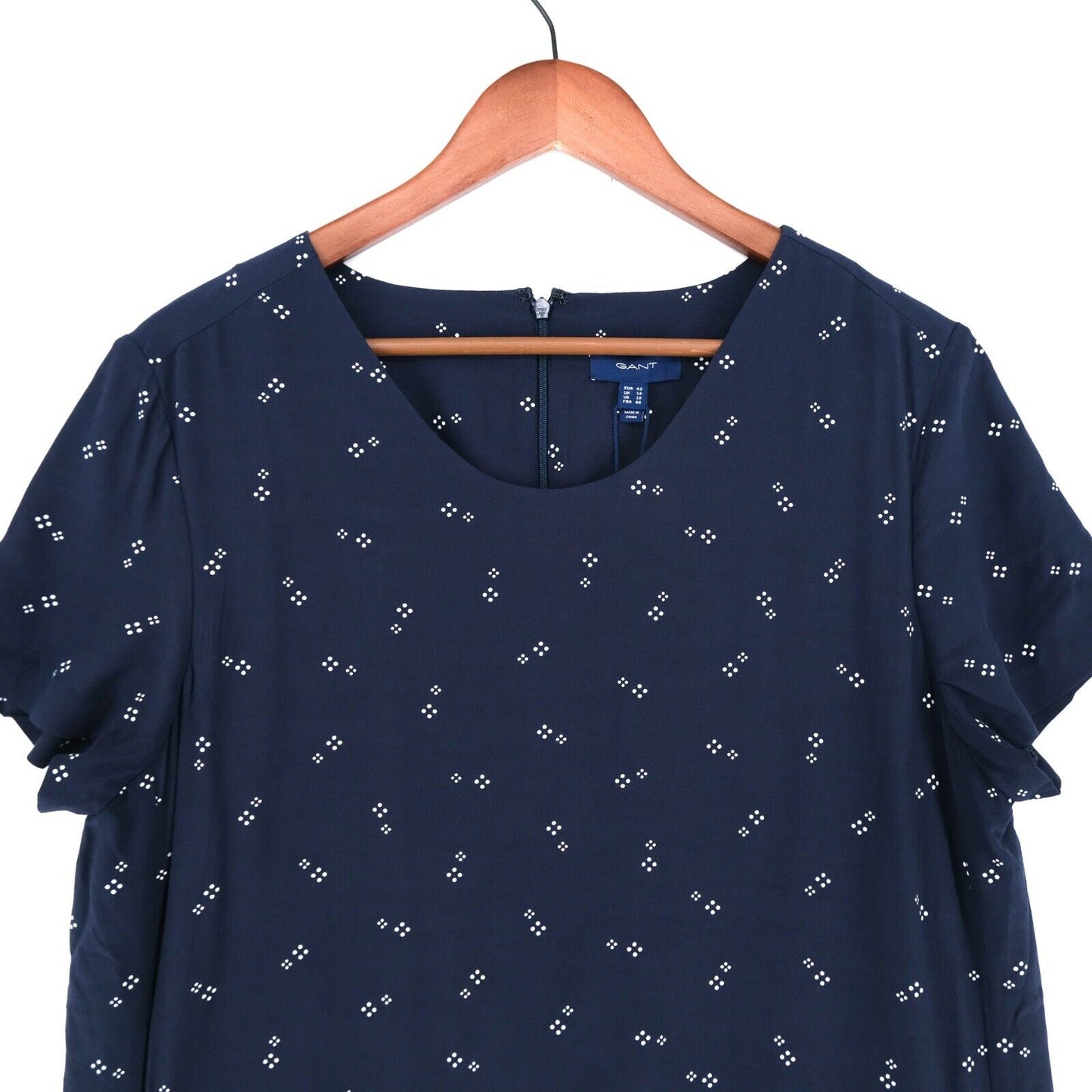 GANT Navy Blue Classic Shift Micro Print Dress Size EUR 42 UK 14 US 12