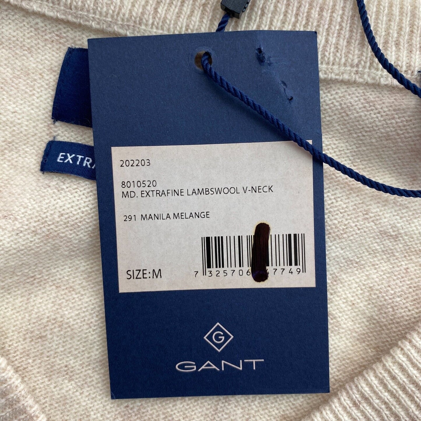 GANT Beige 100% Wool V Neck Sweater Pullover Jumper Size M