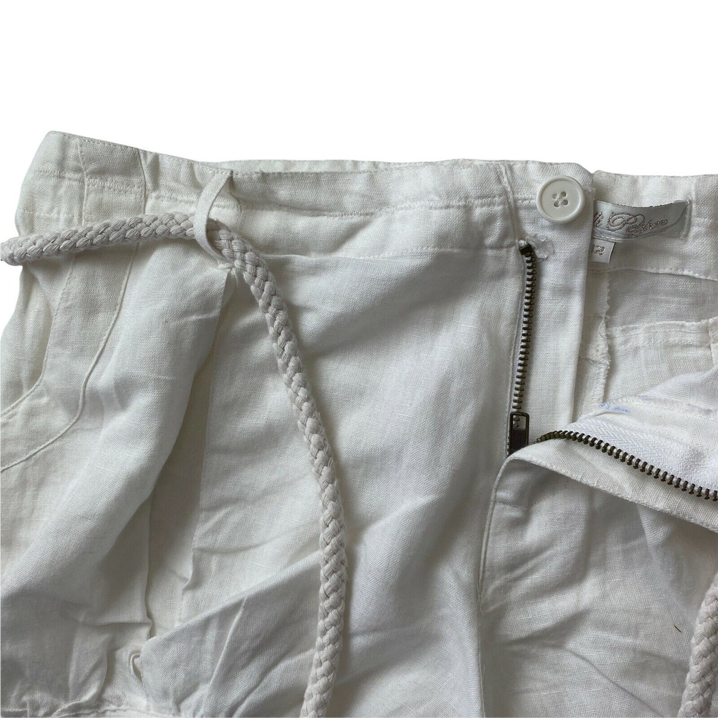 Chilli Pepper Women White Regular Fit Linen Blend Shorts Taille US 12 W34