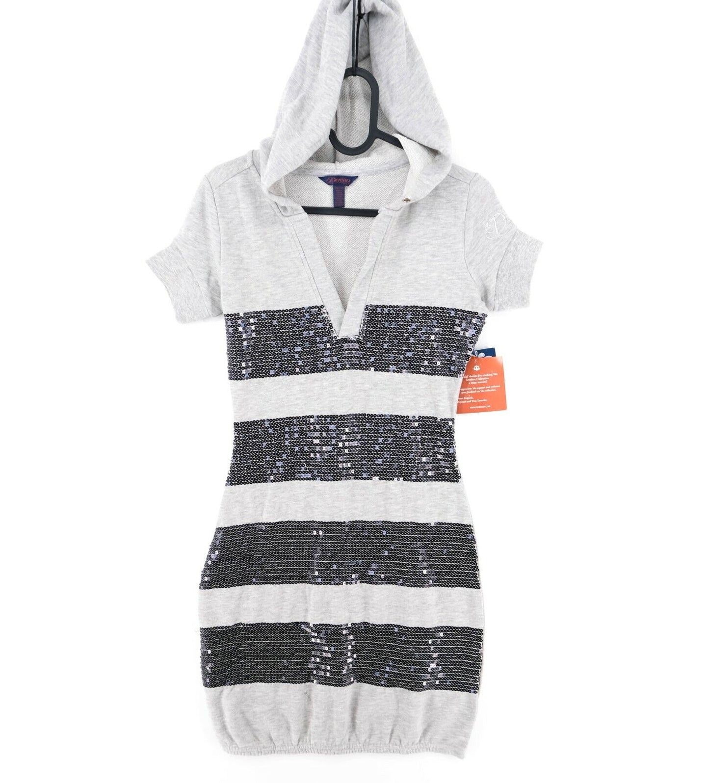 DEREON Grey Hooded V Neck Jumper Dress Size XS